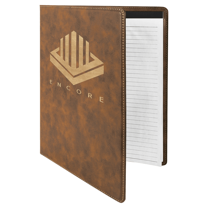 9 1/2" x 12" Rustic/Gold Laserable Leatherette Portfolio with Notepad