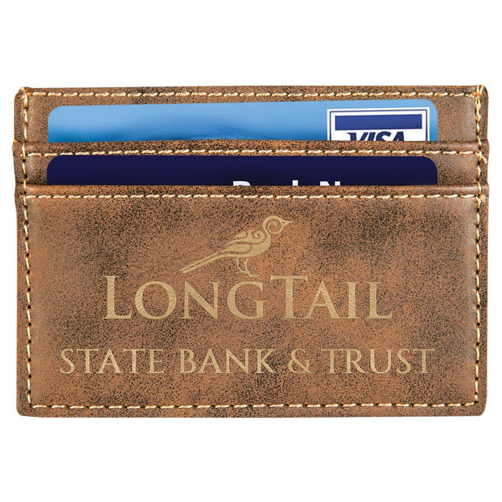 4" x 2 3/4" Rustic/Gold Laserable Leatherette Wallet Clip