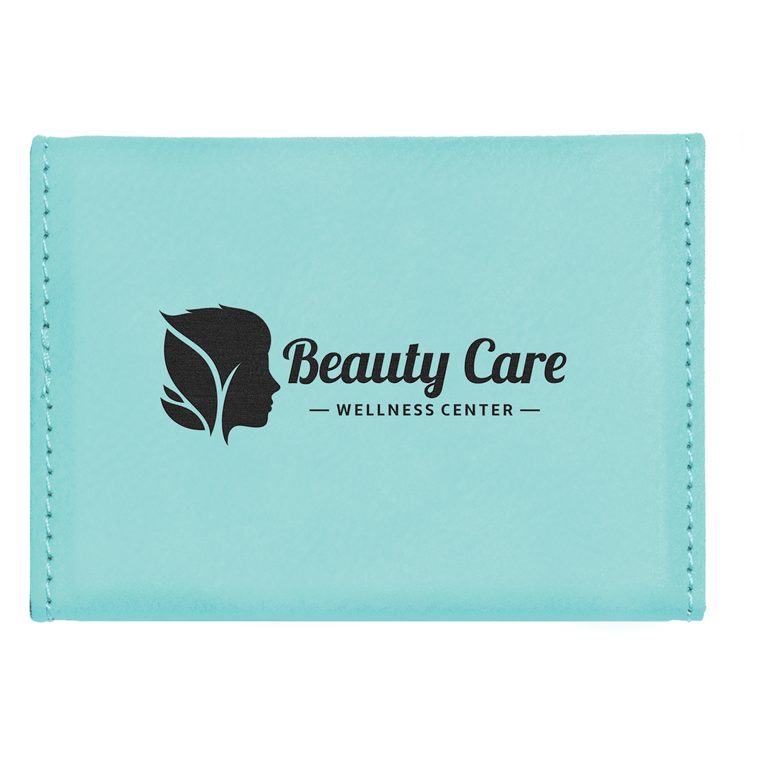 Teal 3 3/4" x 2 3/4" Laserable Leatherette Hard Business Card Holder