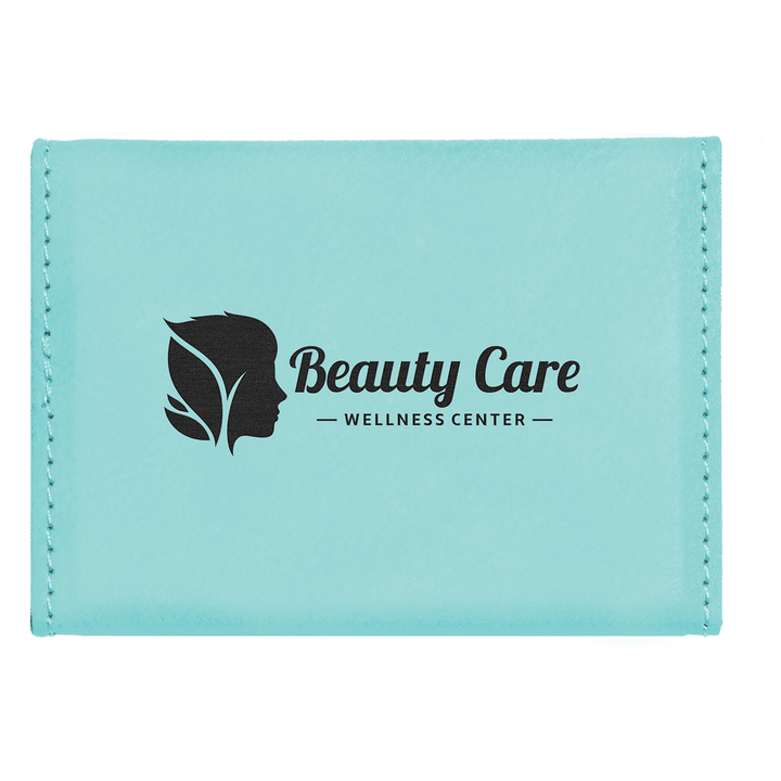 Teal 3 3/4" x 2 3/4" Laserable Leatherette Hard Business Card Holder