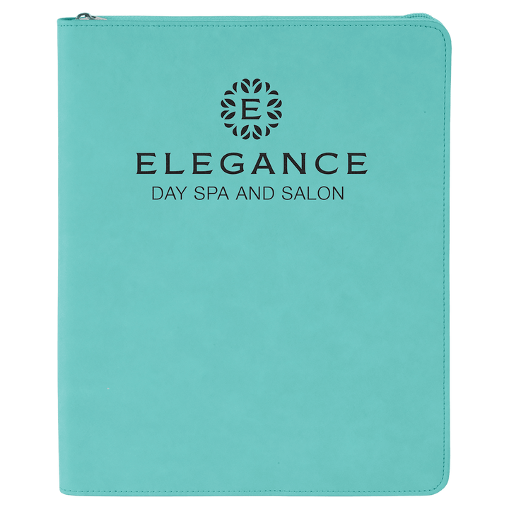 Teal 9 1/2" x 12" with Zipper Laserable Leatherette Portfolio with Notepad