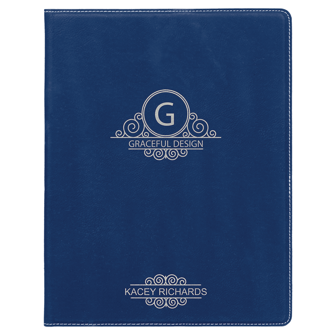 Blue/Silver 7" x 9" Laserable Leatherette Small Portfolio with Notepad