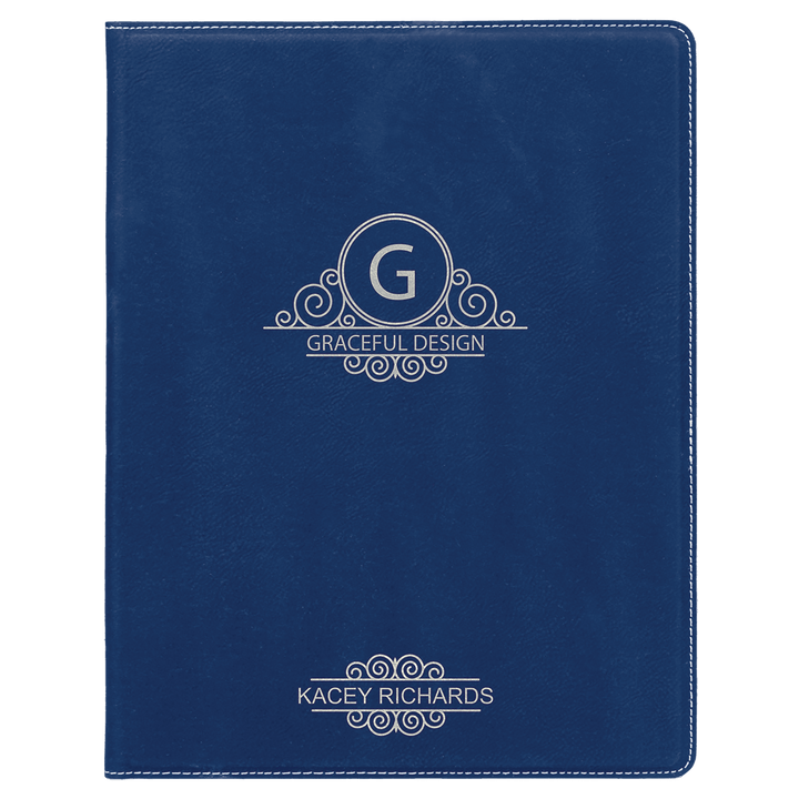 Blue/Silver 7" x 9" Laserable Leatherette Small Portfolio with Notepad