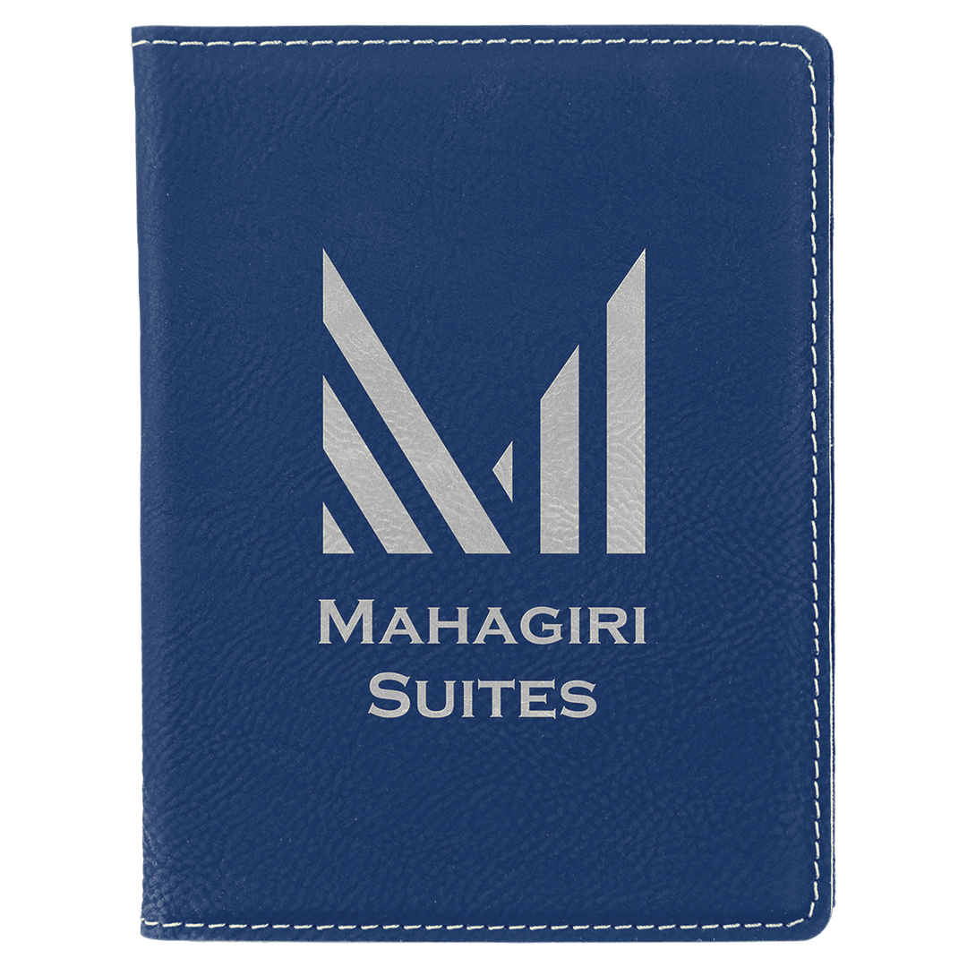 Blue/Silver 4 1/4" x 5 1/2" Laserable Leatherette Passport Holder