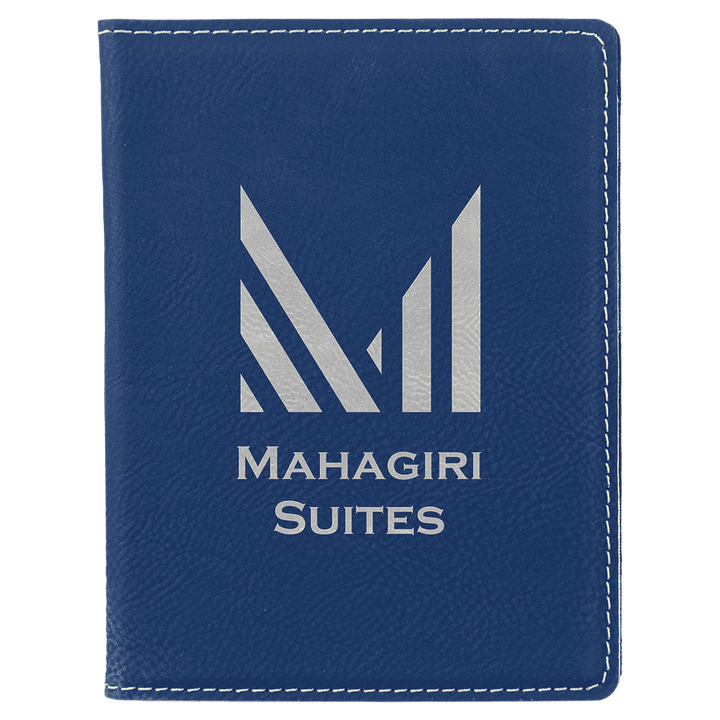 Blue/Silver 4 1/4" x 5 1/2" Laserable Leatherette Passport Holder