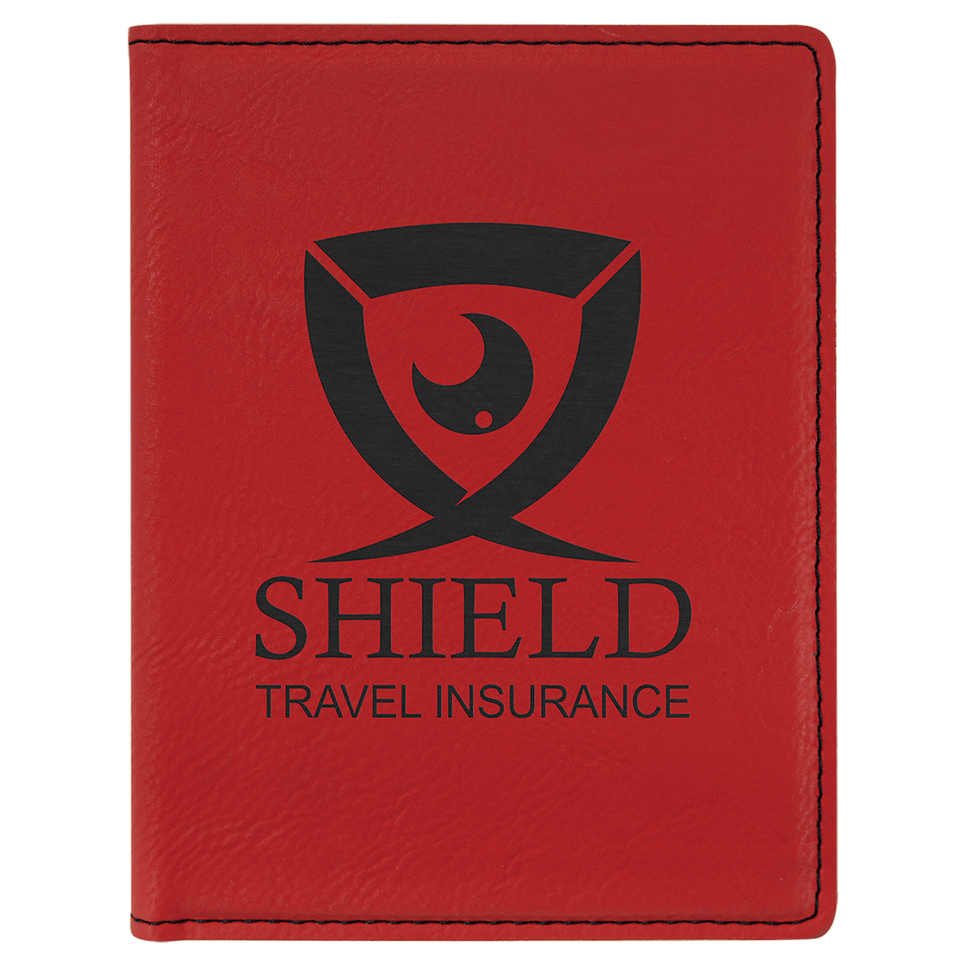 Red 4 1/4" x 5 1/2" Laserable Leatherette Passport Holder