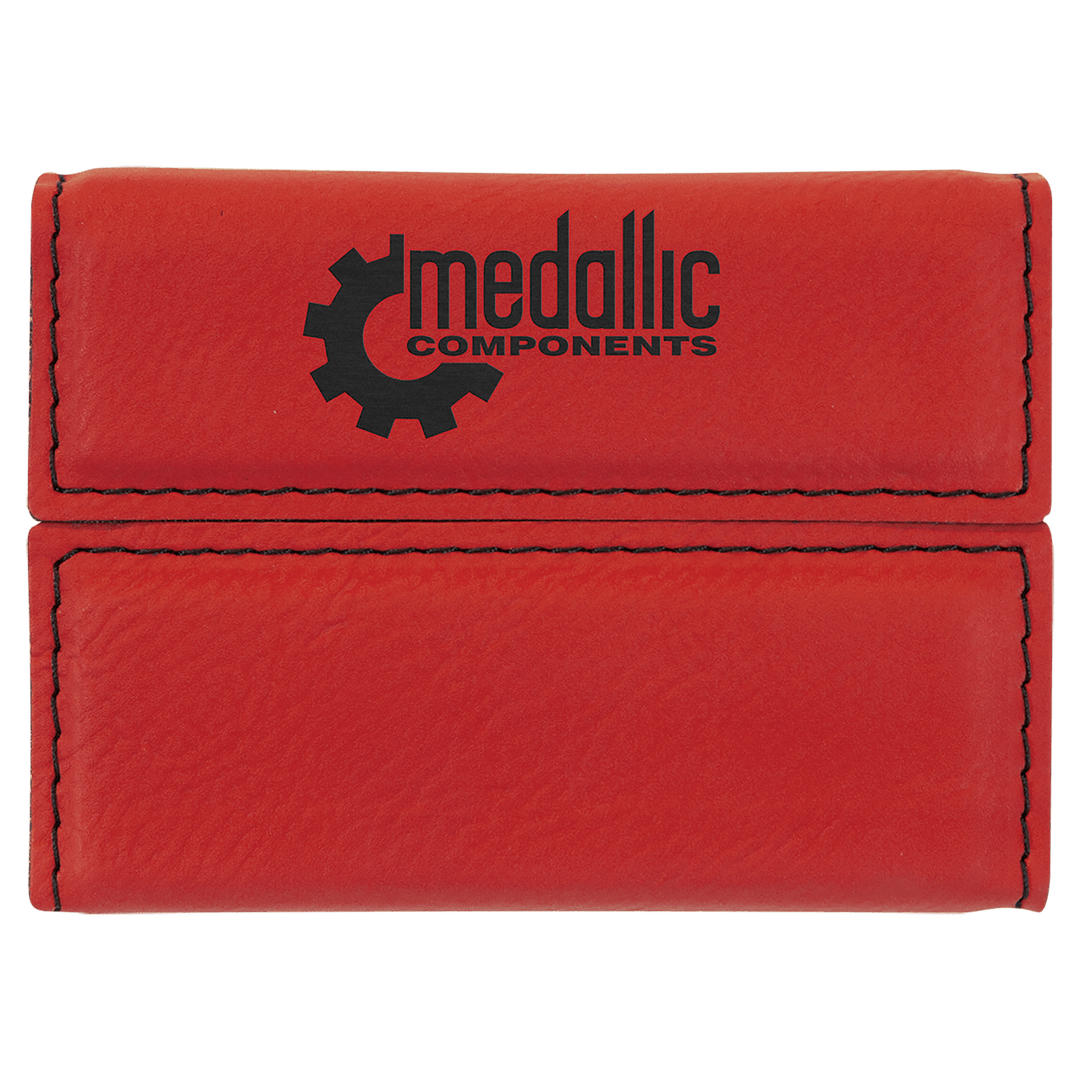 Red 3 3/4" x 2 3/4" Laserable Leatherette Hard Business Card Holder