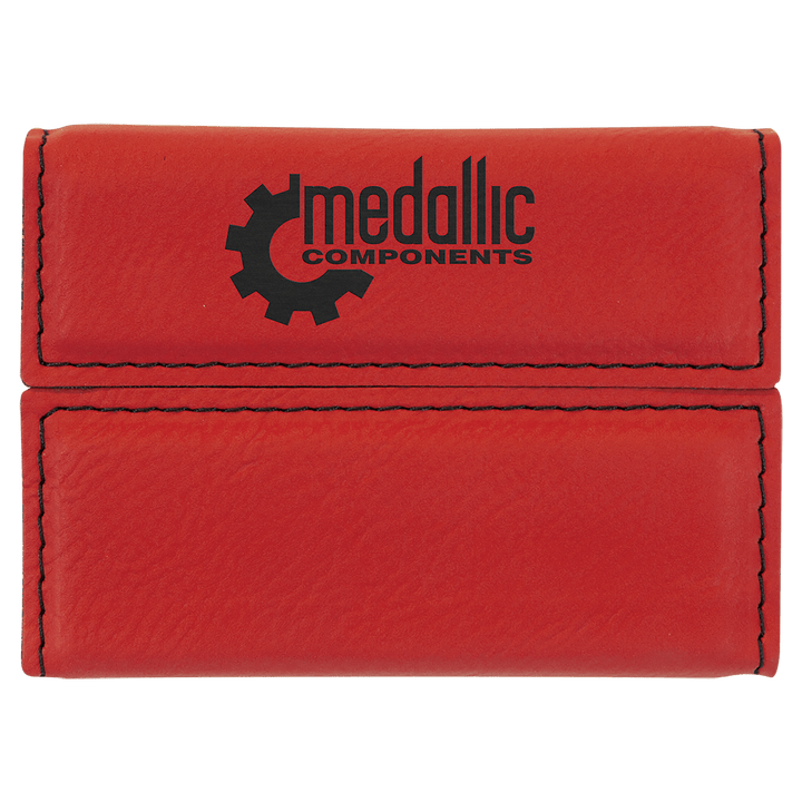 Red 3 3/4" x 2 3/4" Laserable Leatherette Hard Business Card Holder