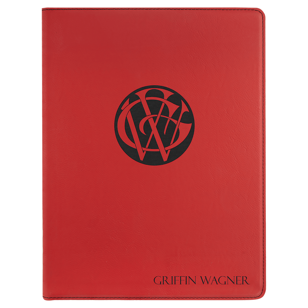 Red 9 1/2" x 12" Laserable Leatherette Portfolio with Notepad