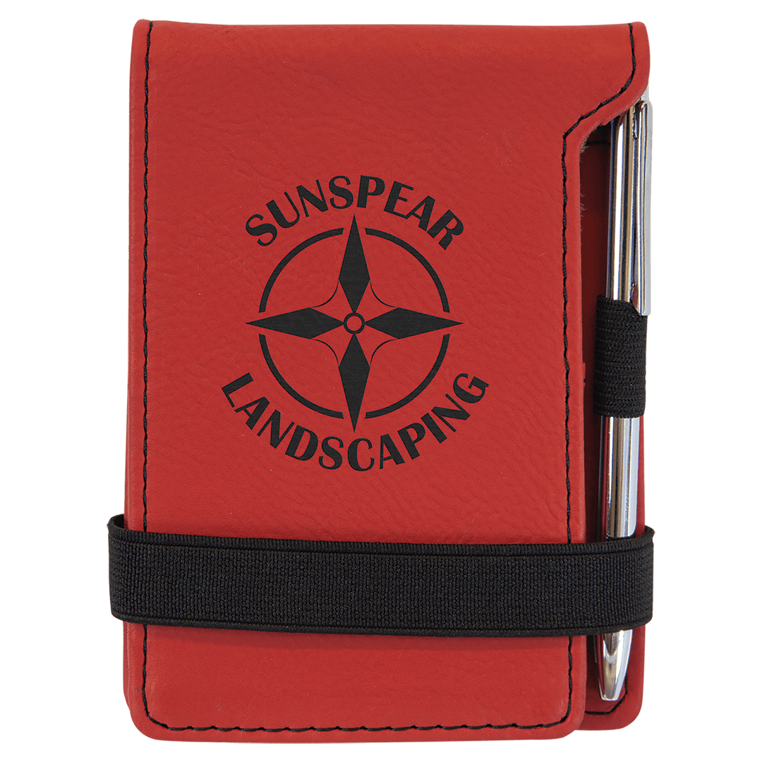 Red 3 1/4" x 4 3/4" Laserable Leatherette Mini Notepad with Pen