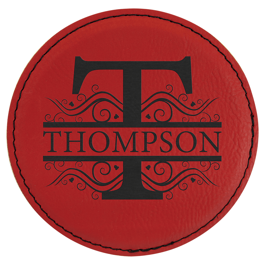 Red 4" Round Laserable Leatherette Coaster