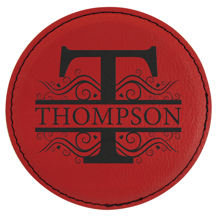 Red 4" Round Laserable Leatherette Coaster
