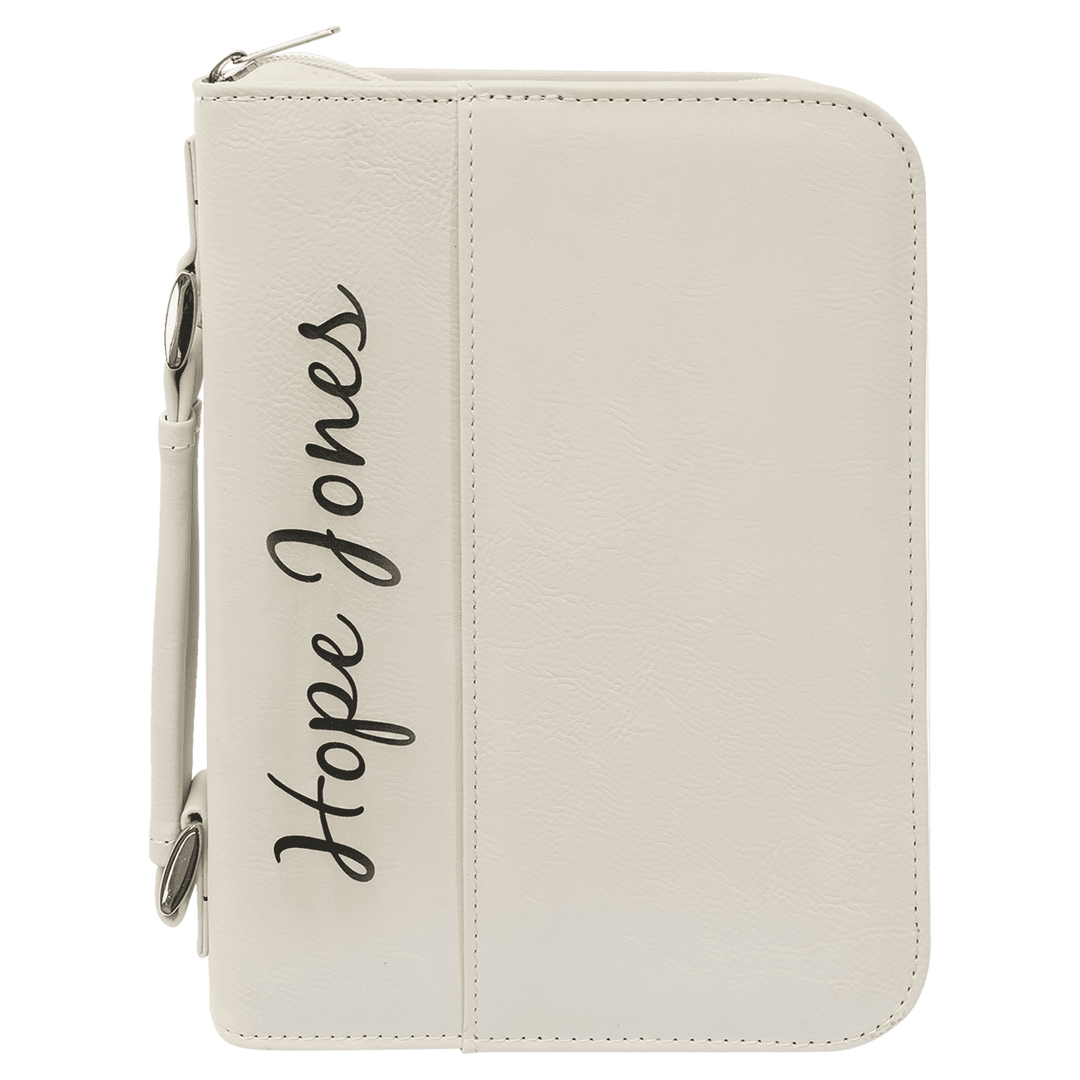 Personalized Leatherette Bible Cover in 6 3/4" x 9 1/4" / White