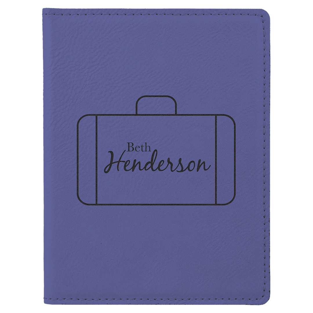 Purple 4 1/4" x 5 1/2" Laserable Leatherette Passport Holder