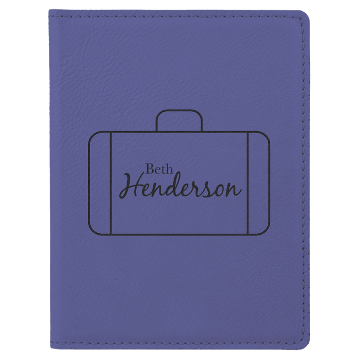 Purple 4 1/4" x 5 1/2" Laserable Leatherette Passport Holder