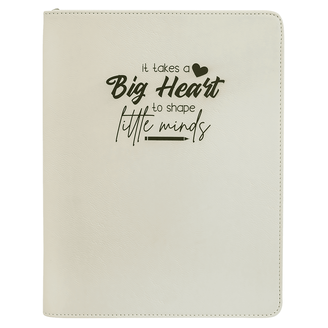 White 9 1/2" x 12" with Zipper Laserable Leatherette Portfolio with Notepad