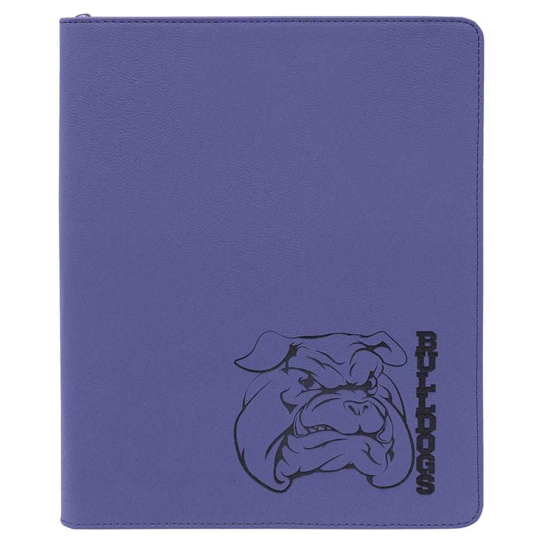 Purple 9 1/2" x 12" with Zipper Laserable Leatherette Portfolio with Notepad