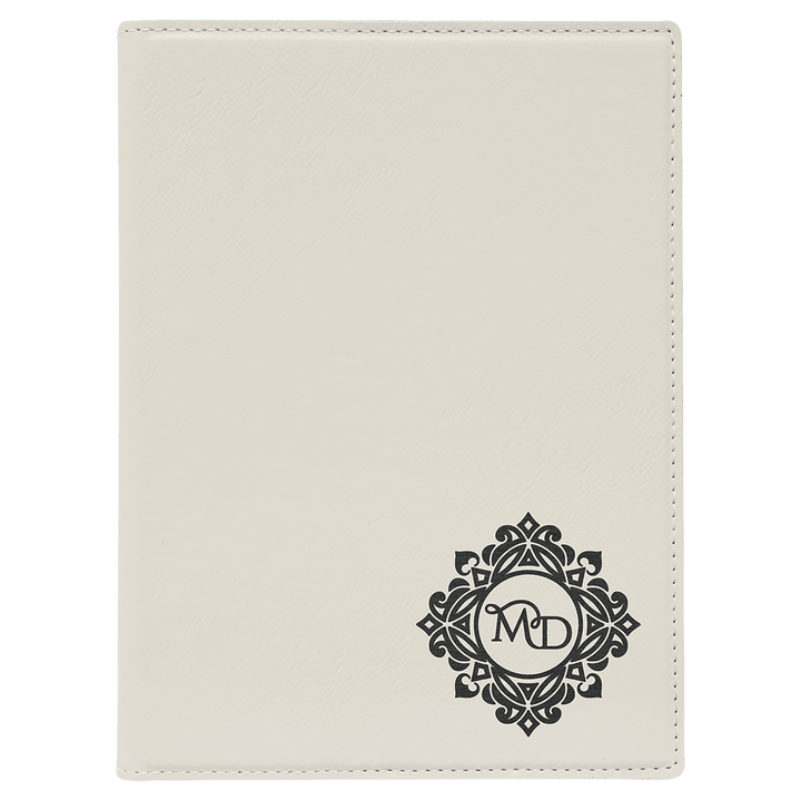 White 7" x 9" Laserable Leatherette Small Portfolio with Notepad