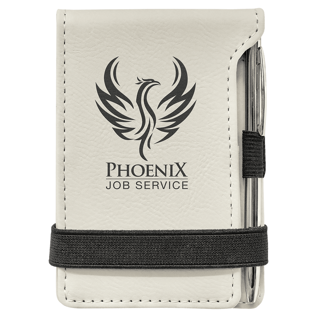 White 3 1/4" x 4 3/4" Laserable Leatherette Mini Notepad with Pen
