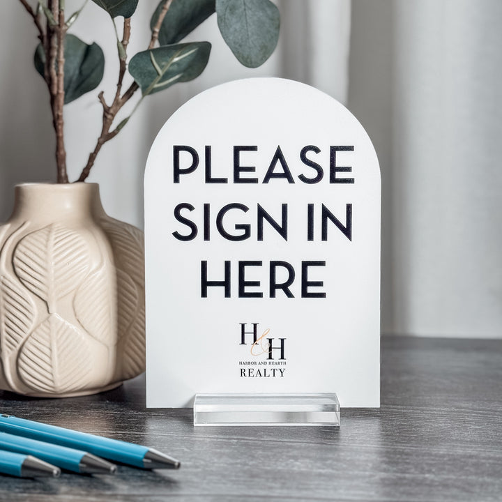 Custom Sign In Here Acrylic Sign | Business Check In Sign with Logo