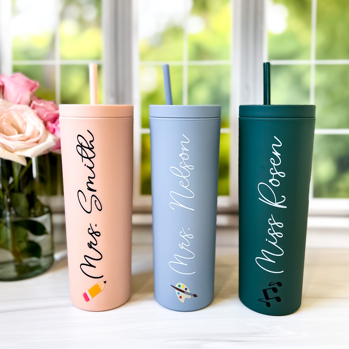 Personalized Teacher Printed Skinny Tumbler