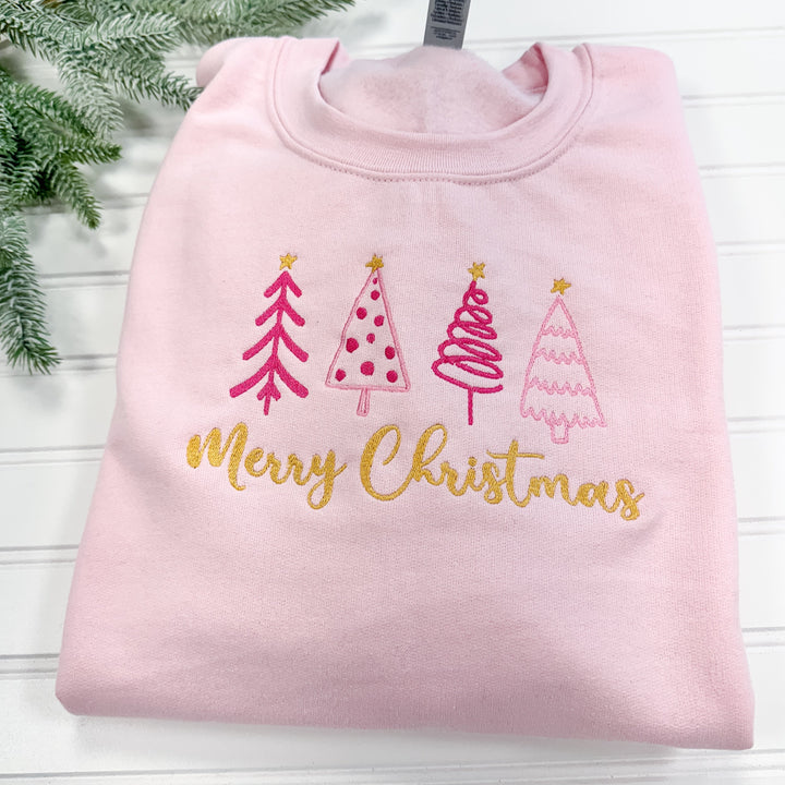 Pink Merry Christmas Trees Sweatshirt