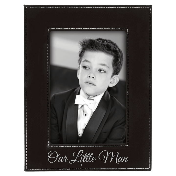 Black/Silver 4" x 6" Laserable Leatherette Photo Frame
