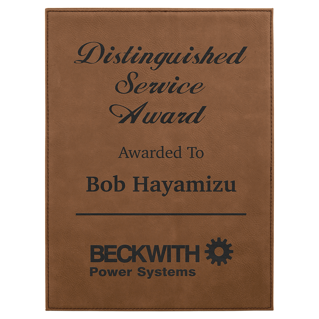 Engraved Leatherette Plaque in 7" x 9" / Dark Brown