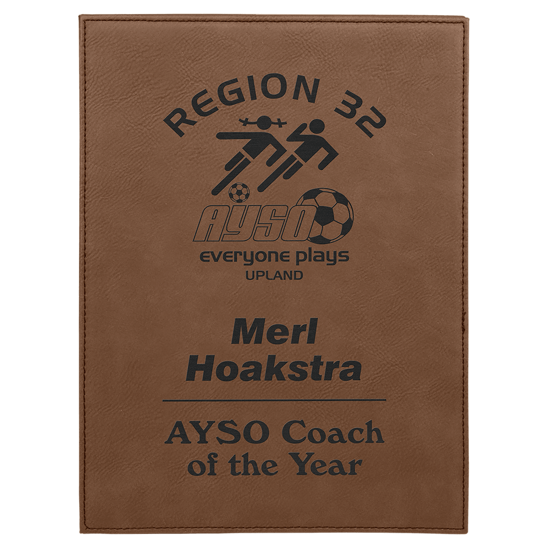 Engraved Leatherette Plaque in 9" x 12" / Dark Brown