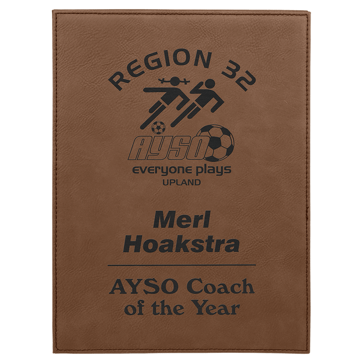 Engraved Leatherette Plaque in 9" x 12" / Dark Brown