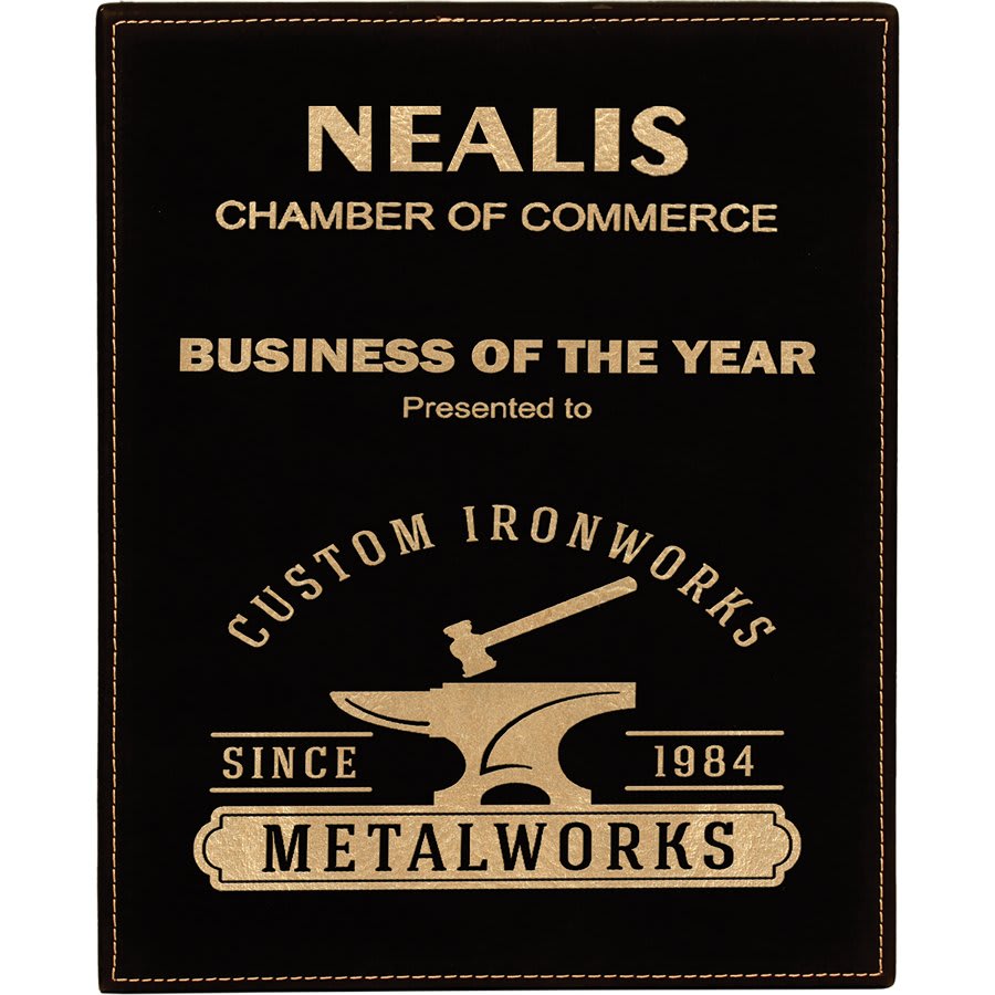 Engraved Leatherette Plaque in 10 1/2" x 13" / Black/Gold