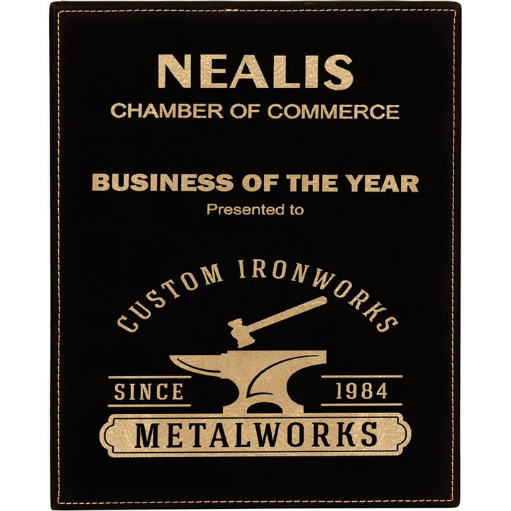 Engraved Leatherette Plaque in 10 1/2" x 13" / Black/Gold