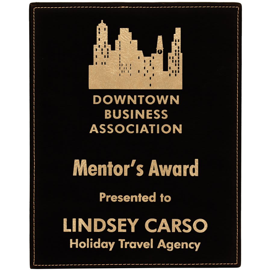 Engraved Leatherette Plaque in 8" x 10" / Black/Gold