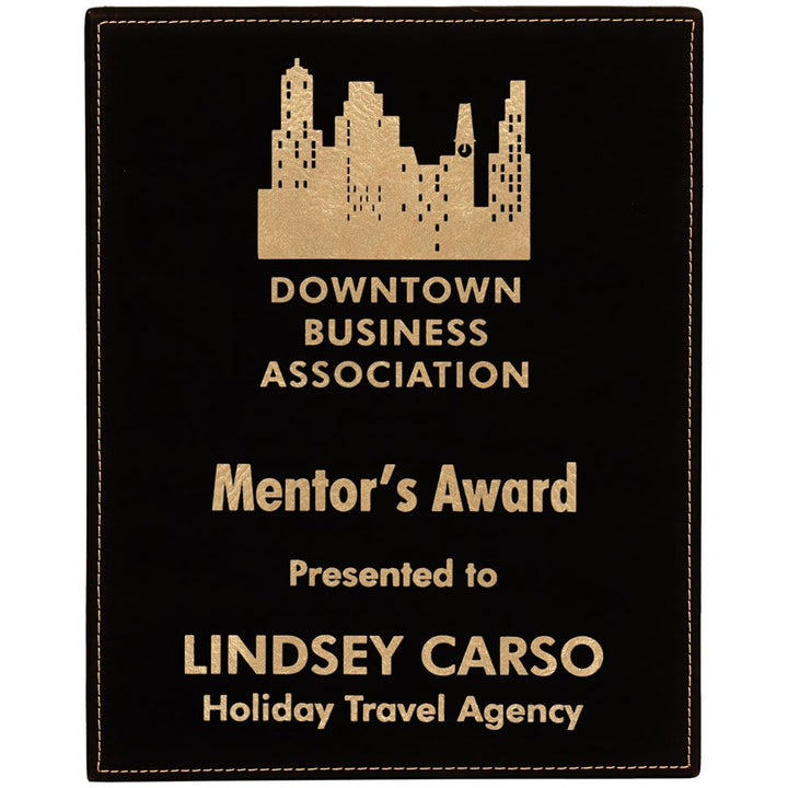 Engraved Leatherette Plaque in 8" x 10" / Black/Gold