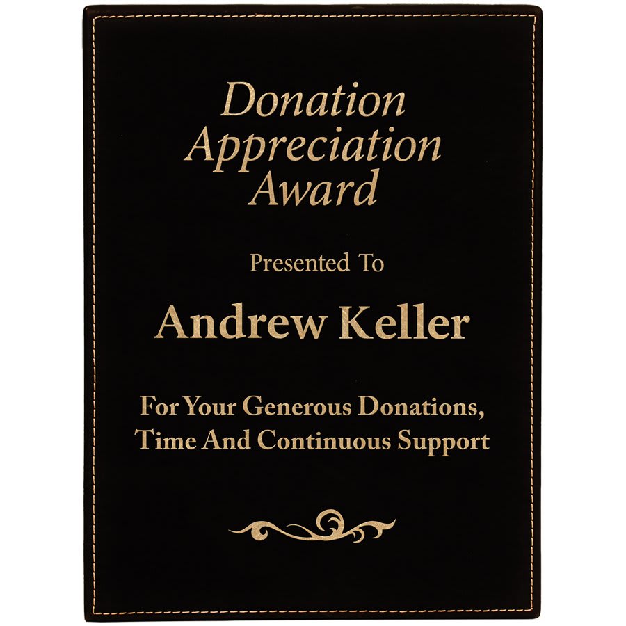 Engraved Leatherette Plaque in 9" x 12" / Black/Gold