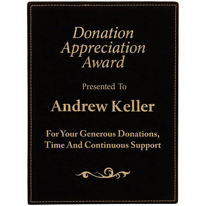 Engraved Leatherette Plaque in 9" x 12" / Black/Gold