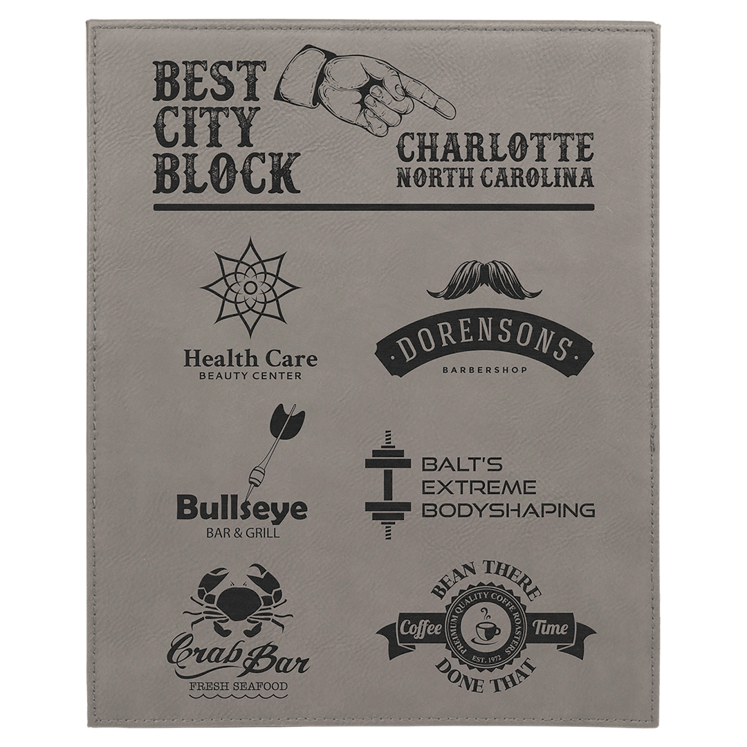 Engraved Leatherette Plaque in 8" x 10" / Gray
