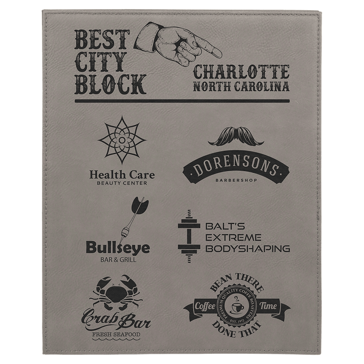 Engraved Leatherette Plaque in 8" x 10" / Gray