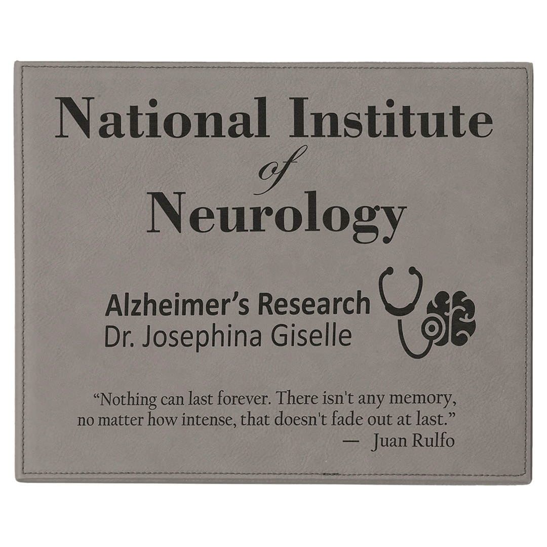 Engraved Leatherette Plaque in 9" x 12" / Gray