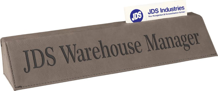 Engraved Desk Name Plate in 10 1/2" with Card Holder / Gray