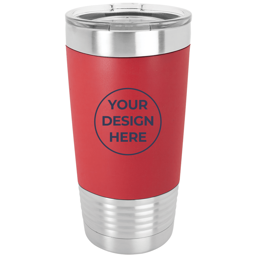 Blank 20oz tumbler with silicone grip in Red with your design here placeholder