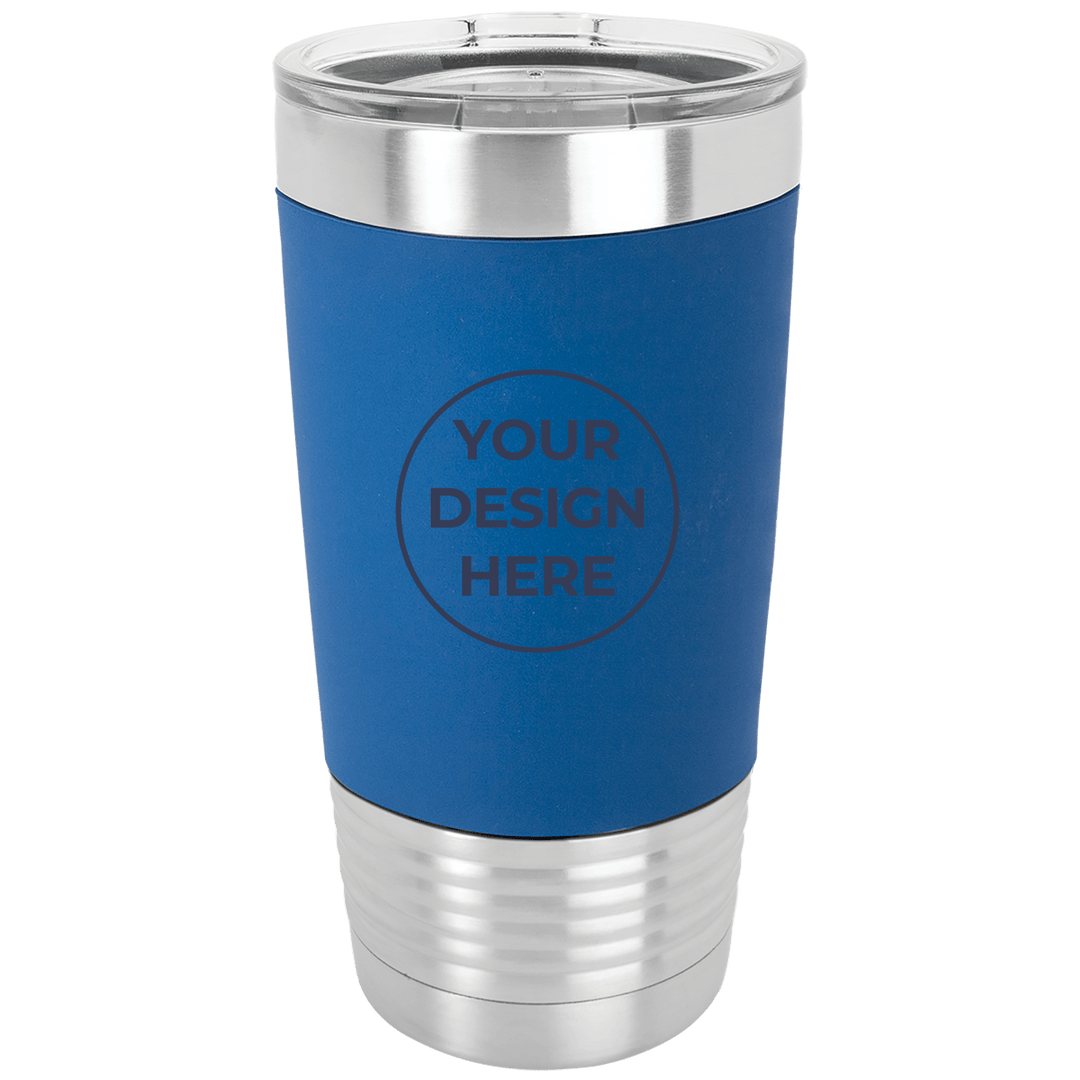 Blank 20oz tumbler with silicone grip in Royal Blue with your design here placeholder