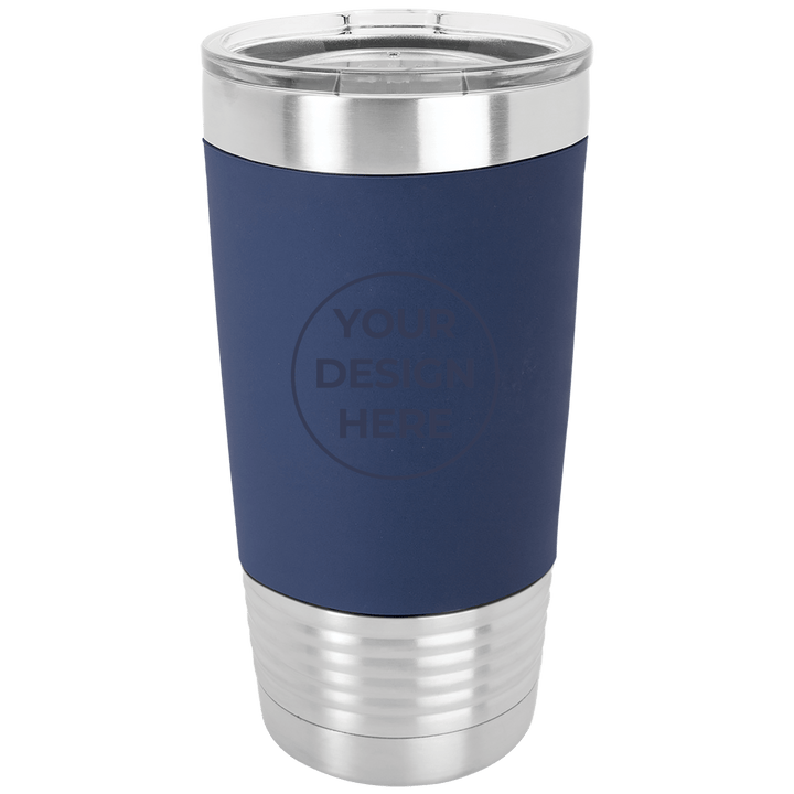 Blank 20oz tumbler with silicone grip in Navy Blue with your design here placeholder