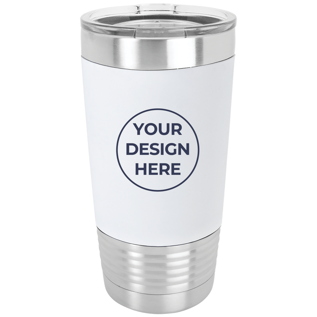 Blank 20oz tumbler with silicone grip in White with your design here placeholder