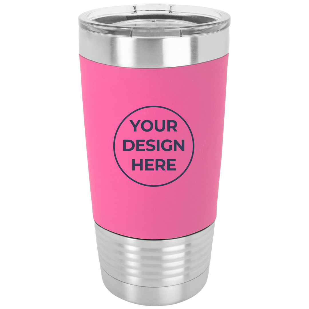 Blank 20oz tumbler with silicone grip in Pink with your design here placeholder