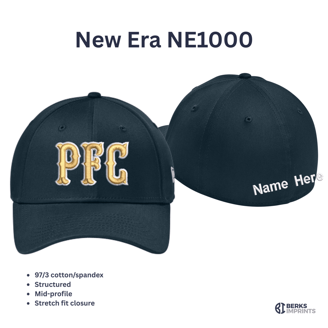 New Era NE1000 stretch fit cap shown front and back with fabric and fit specifications