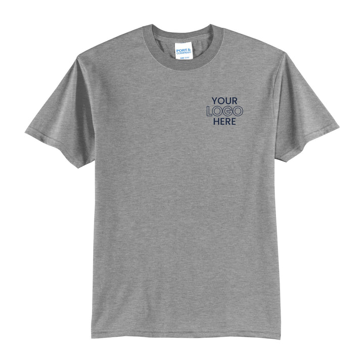 Athletic Heather Port &amp; Company PC55 tee with a sample logo on the left chest