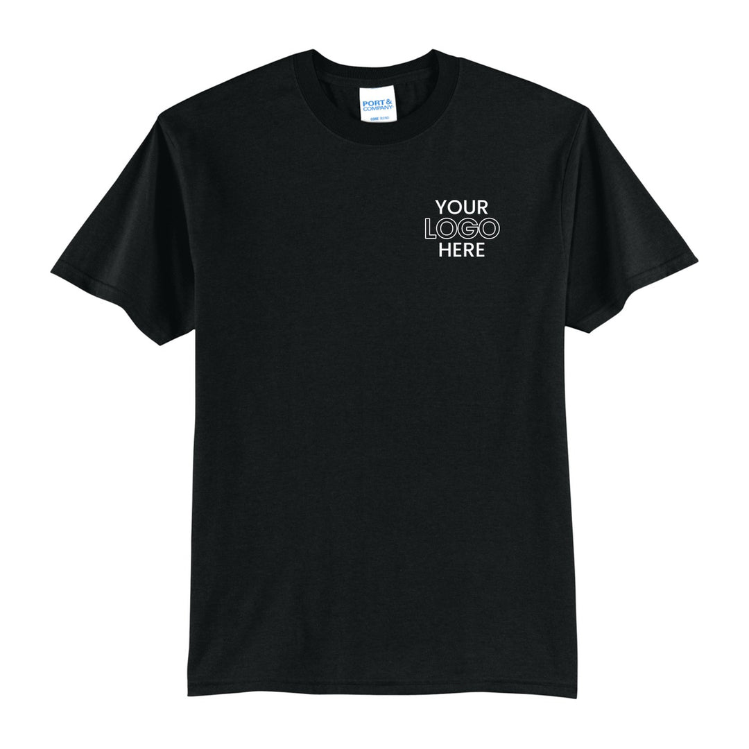 Jet Black Port &amp; Company PC55 tee with a sample logo on the left chest