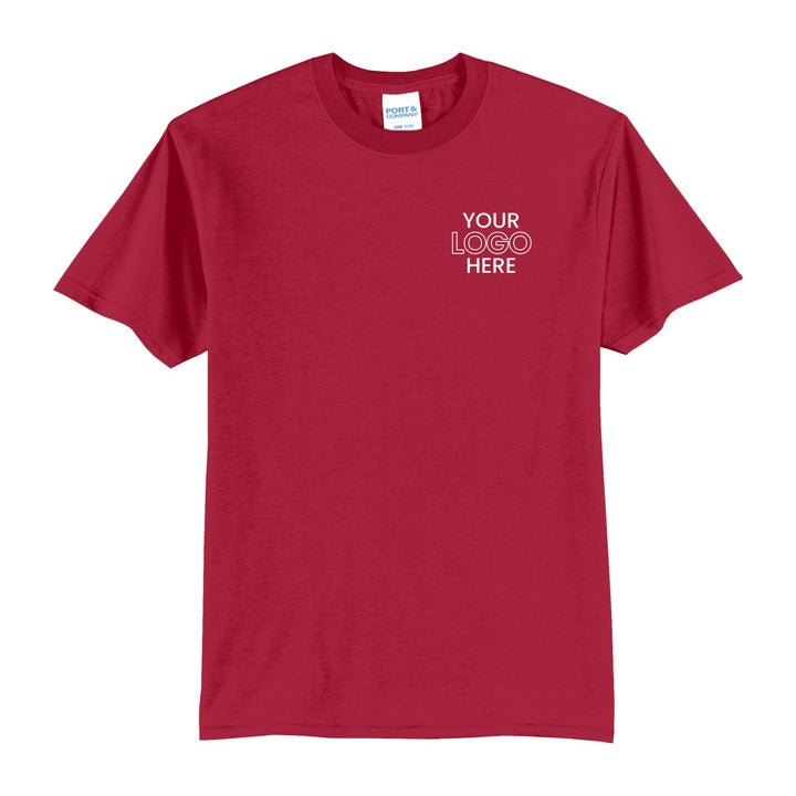 Red Port &amp; Company PC55 tee with a sample logo on the left chest