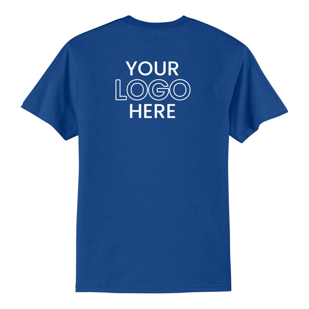 True Royal Port &amp; Company PC55 tee with a sample full-back company logo
